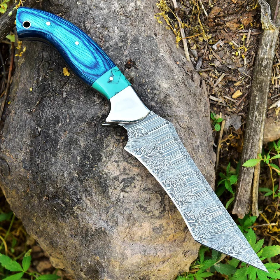HUNTING KNIVES - 11" Handmade Damascus Steel Hunting Fixed Tanto Blade Survival Camp Knife