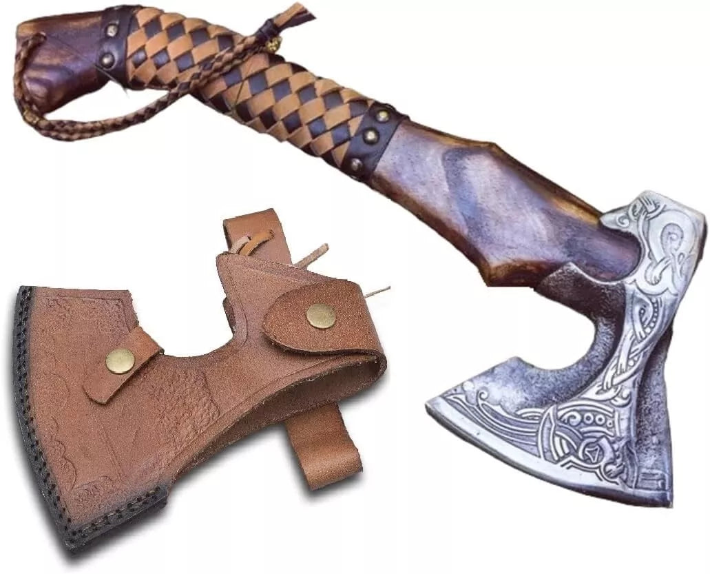 HUNTING KNIVES - Custom Handmade Carbon Steel Viking Axe ERIK Axe Throwing Norse with Sheath New