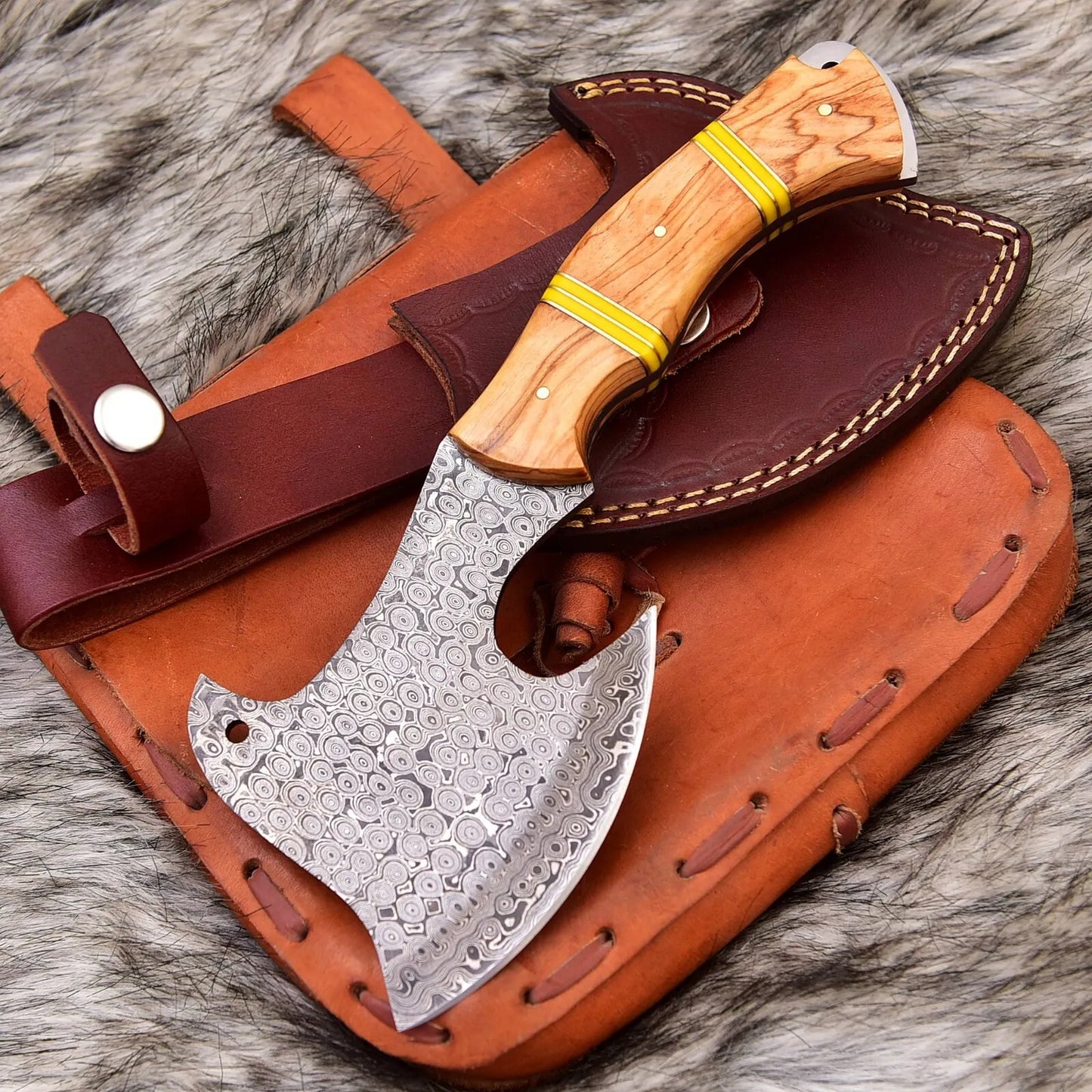 HUNTING KNIVES - Custom Hand Forged Handmade Damascus Steel Hunting Mini Tactical Axe Hatchet EDC