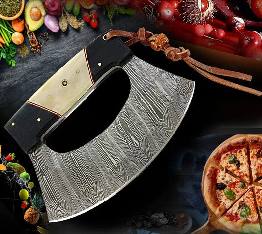 HUNTING KNIVES - Damascus Steel alaskan Ulu Knife Chopping Boning Slicing Pizza Cutting 6.00"