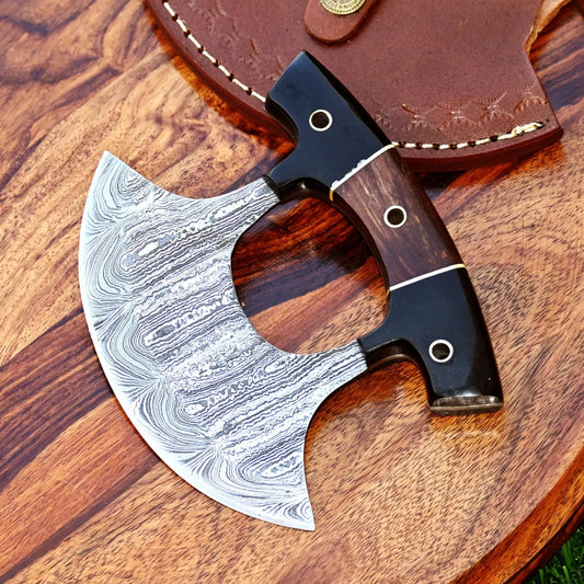 HUNTING KNIVES - Ulu Knife Custom Hand Made Alaskan Pizza Cutter / Forged Damascus Steel