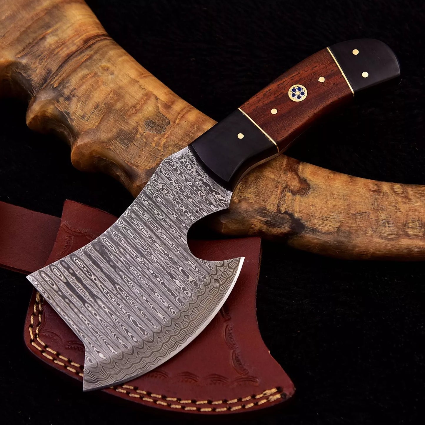 HUNTING KNIVES - Custom Hand Forged Handmade Damascus Steel Hunting Mini Tactical Axe Hatchet EDC