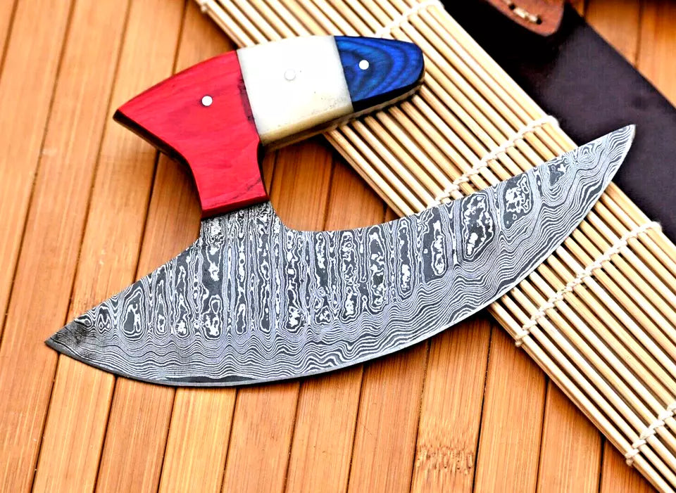 HUNTING KNIVES - Chef Alaskan Ulu Knife Pizza Cutter Custom Made Kitchen - Hand Forged Steel