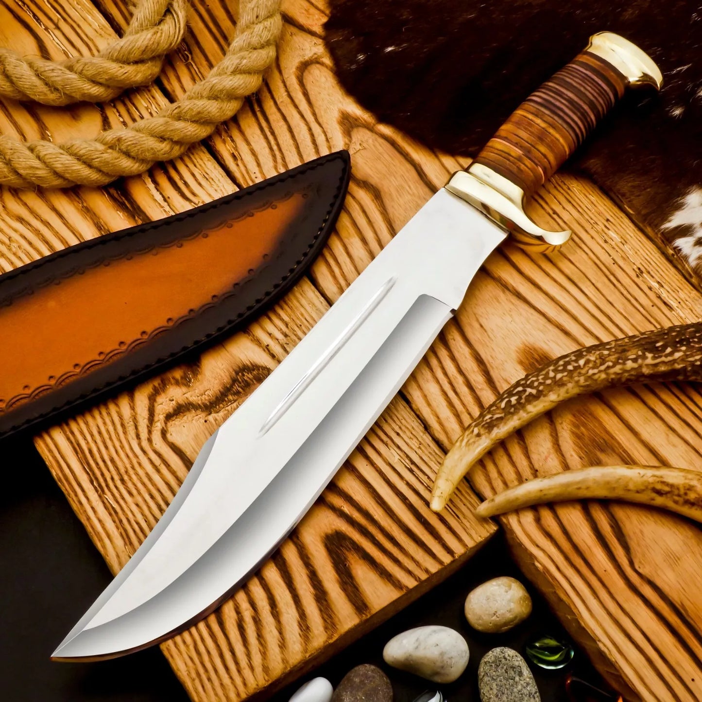 HUNTING KNIVES - 17" Custom Handmade D2 Hunting Crocodile Dundee High Polish Survival Bowie Knife