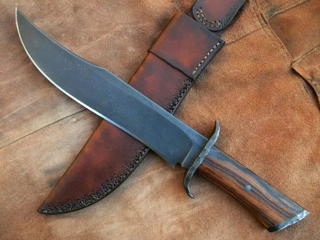 HUNTING KNIVES - CUSTOM HANDMADE D2 TOOL STEEL BLADE HUNTING BOWIE KNIFE WOODEN HANDLE SHEATH