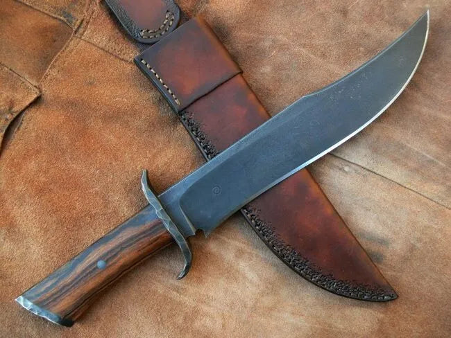 HUNTING KNIVES - CUSTOM HANDMADE D2 TOOL STEEL BLADE HUNTING BOWIE KNIFE WOODEN HANDLE SHEATH