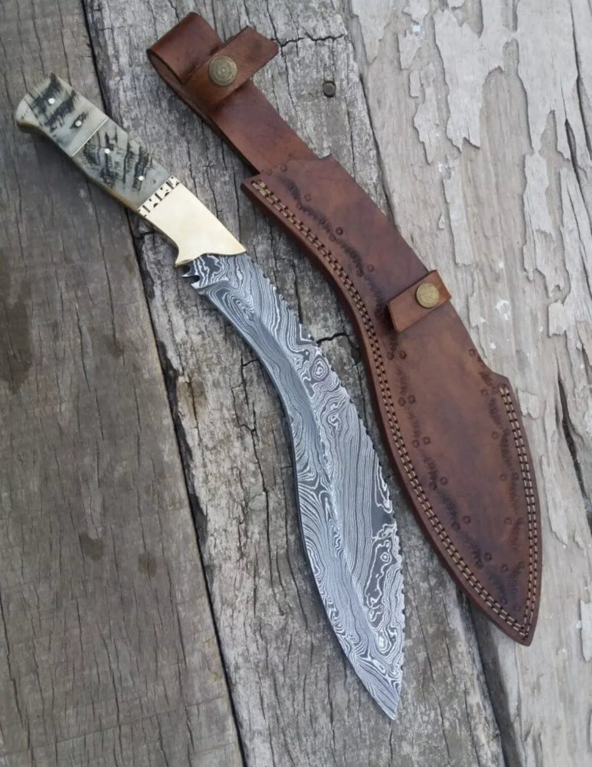HUNTING KNIVES - 16" FULL TANG DAMASCUS Fixed Blade BOWIE Hunting Knife GURKHA KUKRI With Sheath