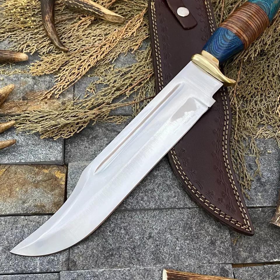HUNTING KNIVES - 18" HAND FORGED Hunting Crocodile Dundee High Polish Survival Bowie Knife+Sheath
