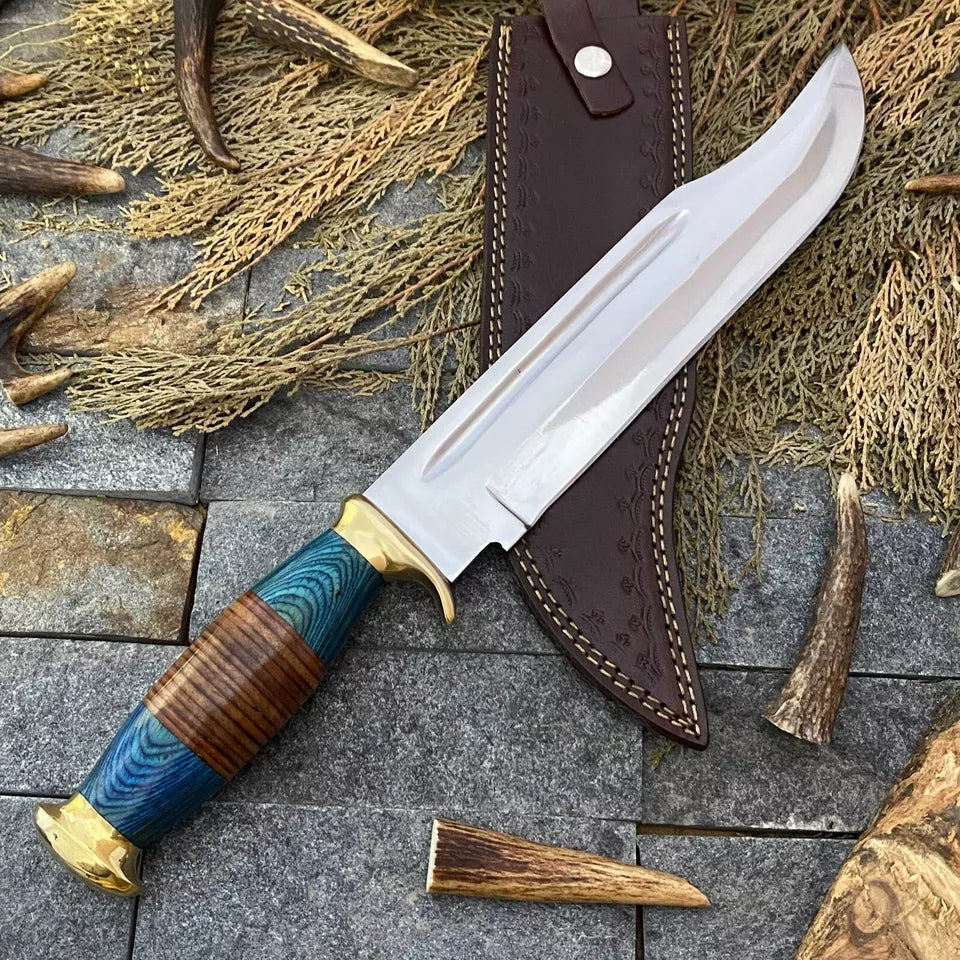 HUNTING KNIVES - 18" HAND FORGED Hunting Crocodile Dundee High Polish Survival Bowie Knife+Sheath